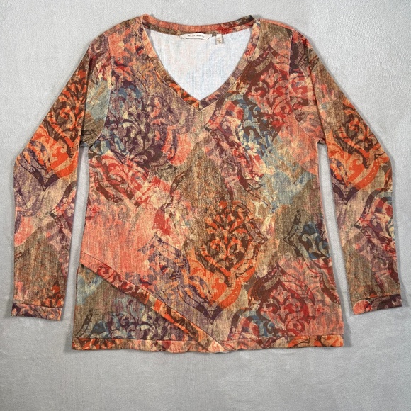 Soft Surroundings Top Womens Size Large Orange Artesia Long Sleeve V Neck Tunic - Picture 1 of 14
